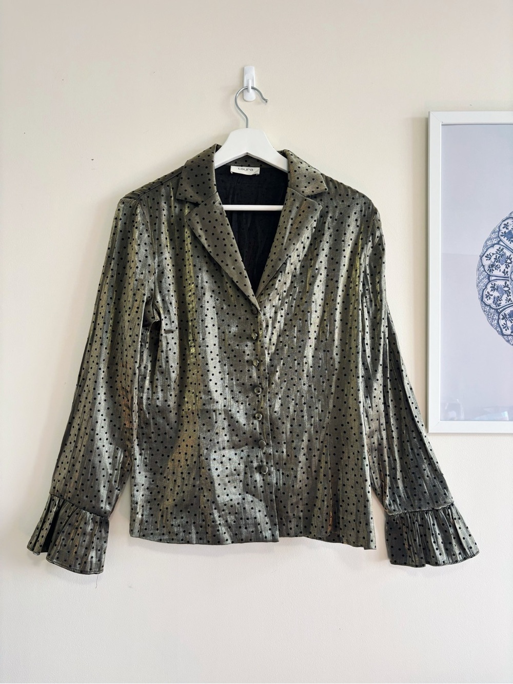 Vintage Laura Iridescent Metallic Polka Dot Blouse - Green Gold - Sz 8